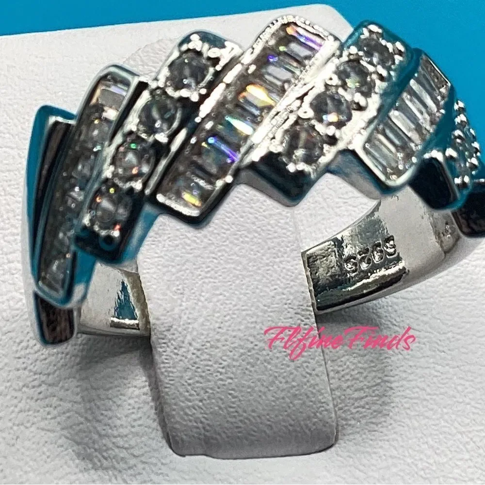 💖💎Stunning Sterling Silver Baguette and Round Diamond Eternity Band Ring💖💎 - Picture 10 of 14